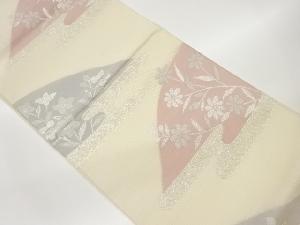 絽ヱ霞に桔梗・草花模様織出し袋帯